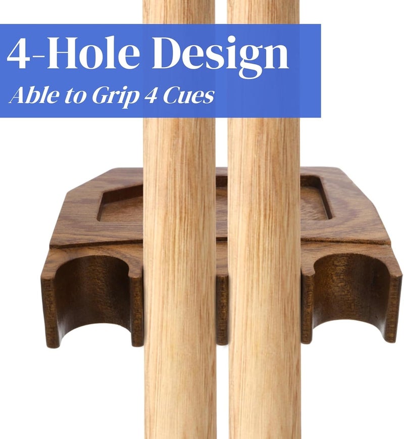 Eorbow 4-Hole Wood Pool Cue Holder, Portable Weighted Billiard Stick Rack, Non-slip Cue Holder Claw with Chalk Holder, Solid Cue Rest with Deepen Notch for Billiard Table Bar Chair - Image 5